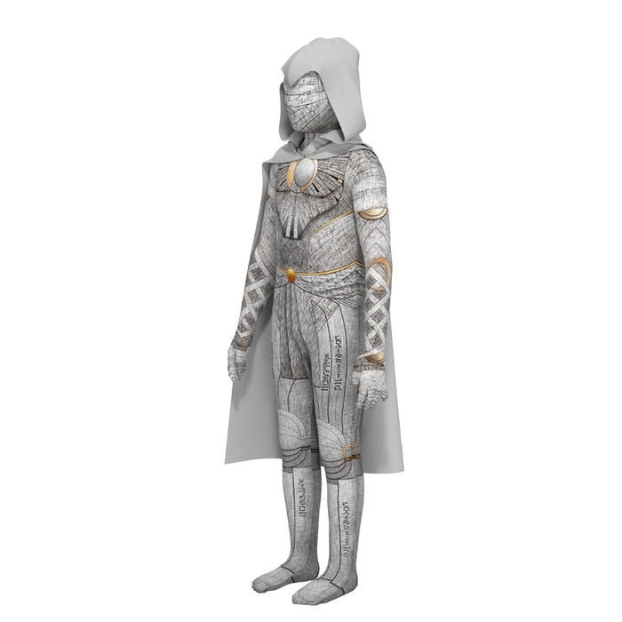 Fantasia Infantil Herói Branco da Lua com roupa, máscara e capa, feita em poliéster de alta qualidade, ideal para festas, brincadeiras e aventuras.