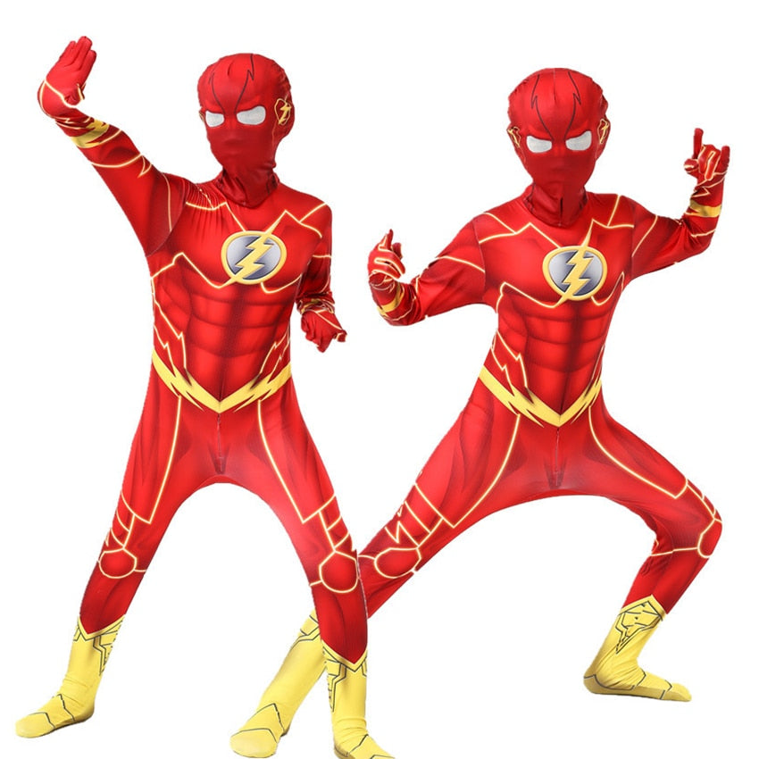 Fantasia Infantil Herói da Super Velocidade 2.0 com roupa e máscara em poliéster de alta qualidade, perfeita para festas, eventos e brincadeiras.