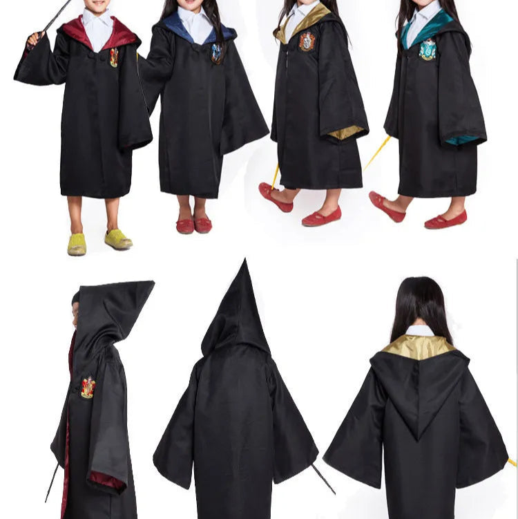 Fantasia Infantil Mago Bruxo Preto com Varinha em poliéster, ideal para festas infantis e brincadeiras mágicas cheias de imaginação.