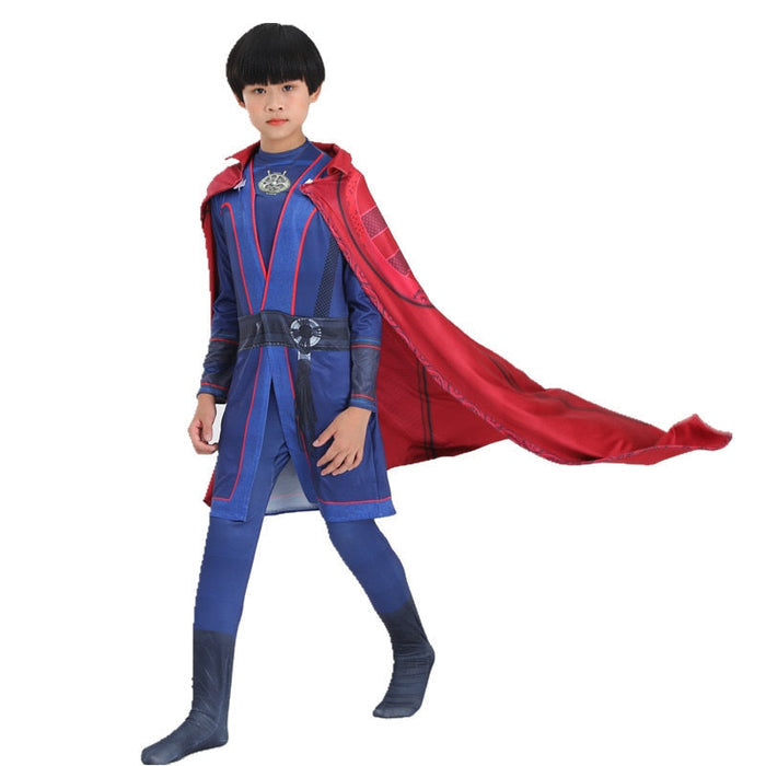 Fantasia Infantil Mago Vermelho com Capa feita em poliéster e elastano, ideal para festas infantis e brincadeiras mágicas cheias de imaginação.
