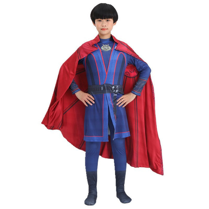 Fantasia Infantil Mago Vermelho com Capa feita em poliéster e elastano, ideal para festas infantis e brincadeiras mágicas cheias de imaginação.
