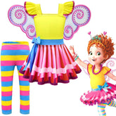 Fantasia Infantil Menina Fashion Rosa Encantada com vestido e calça, feita em poliéster e algodão, ideal para festas infantis e brincadeiras criativas.