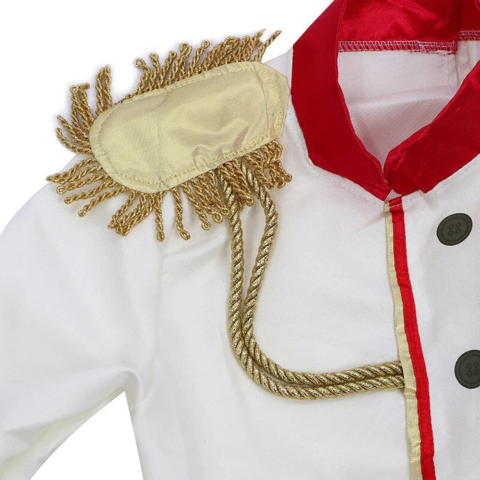 Fantasia Infantil Príncipe Encantado confeccionada em poliéster, ideal para festas infantis e brincadeiras que estimulam a imaginação.