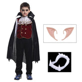Fantasia Infantil Vampiro Clássico Preto e Vermelho feita em poliéster, ideal para festas de Halloween e brincadeiras infantis cheias de imaginação.