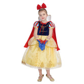 Fantasia Infantil Vestido Amarelo Luxo com vestido, coroa, varinha, colar e luvas, ideal para festas infantis e brincadeiras mágicas.