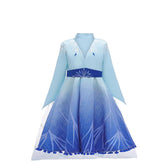 Fantasia Infantil Vestido Azul de Gelo Luxo com vestido, coroa, varinha, cabelo e luvas, perfeita para festas infantis e brincadeiras mágicas.