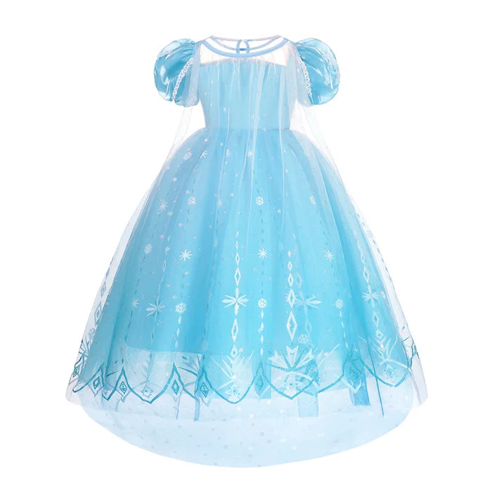 Fantasia Infantil Vestido Azul Luxo com vestido, coroa, varinha, bolsa e luvas, ideal para festas e brincadeiras mágicas.