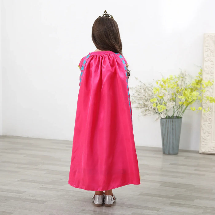 Fantasia Infantil Vestido Princesa das Arábias rosa com coroa e varinha, feita em poliéster, ideal para festas e momentos mágicos.