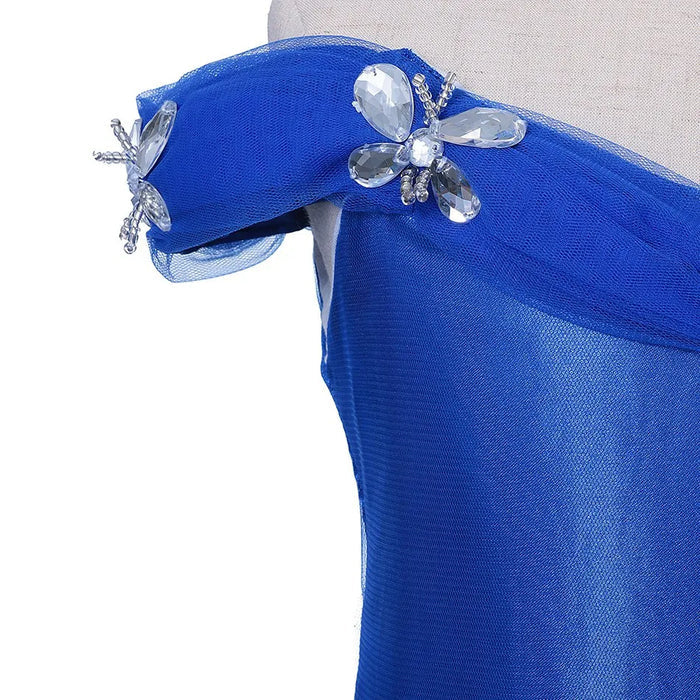 Fantasia Infantil Vestido Princesa Encantada Borboletas com vestido, coroa, varinha, colar e luvas, feita em algodão, tule e poliéster, ideal para festas infantis.