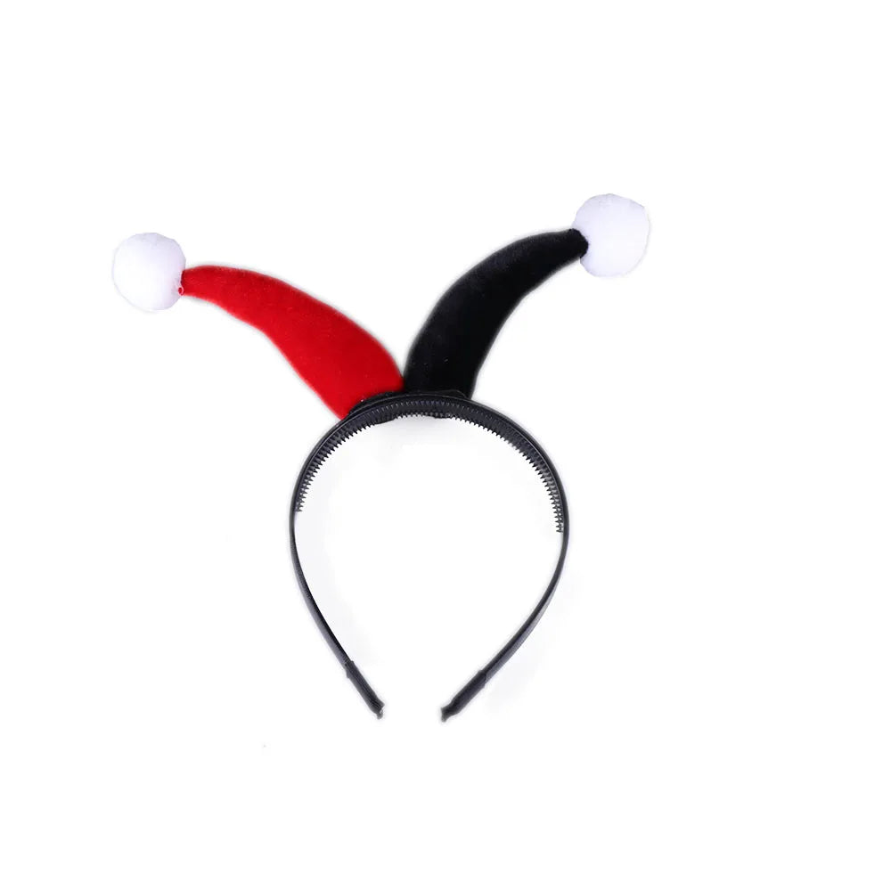Fantasia Infantil Vilã Vermelha e Preta com vestido, arquinho, colar, pulseira e meia-calça, ideal para festas infantis e brincadeiras mágicas.