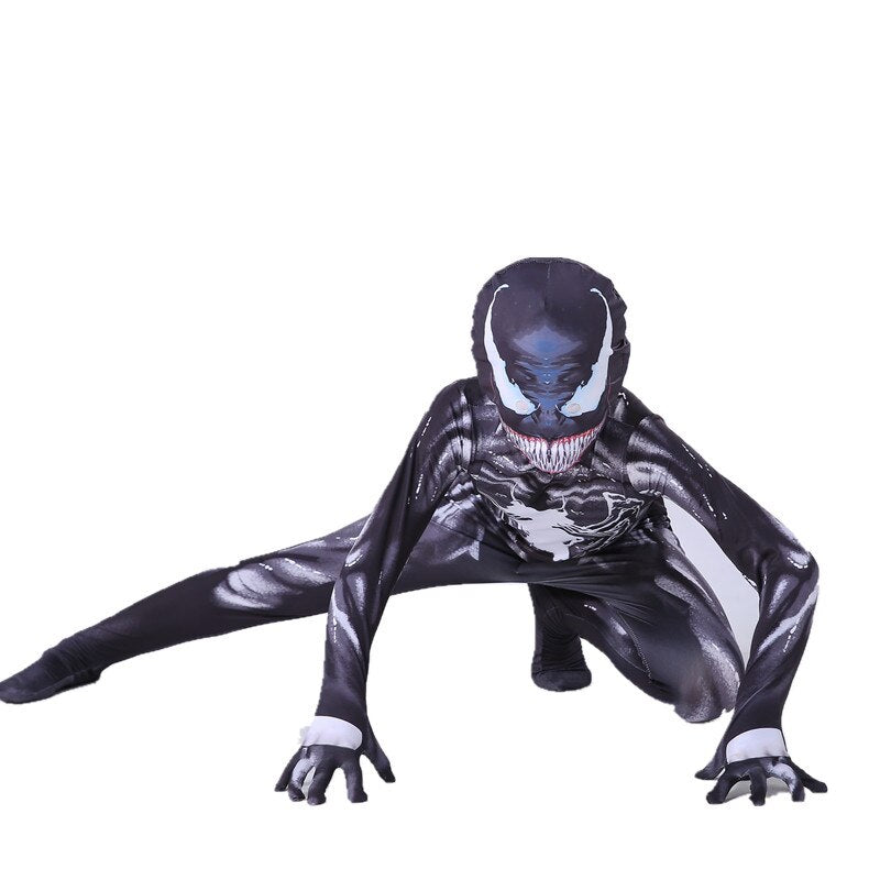 Fantasia Infantil Monstro Preto Aventureiro com macacão e máscara, feita em material de alta qualidade, ideal para festas, brincadeiras e aventuras.