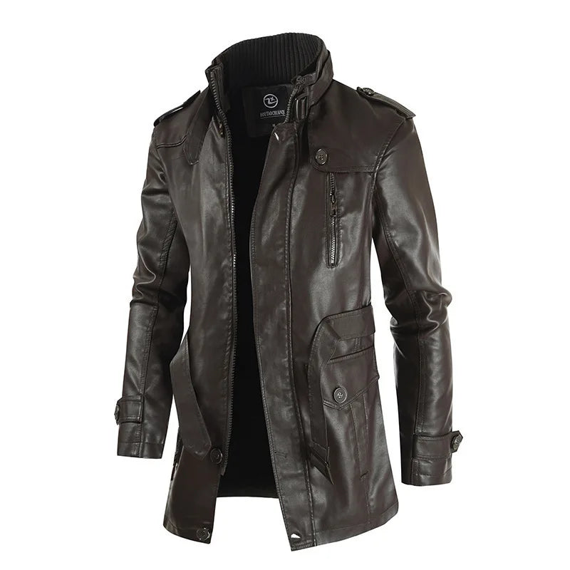 Jaqueta Longa de Couro Masculina Romenzi RZ118 - conforto, couro de alta qualidade, design exclusivo e resistência para dias frios.