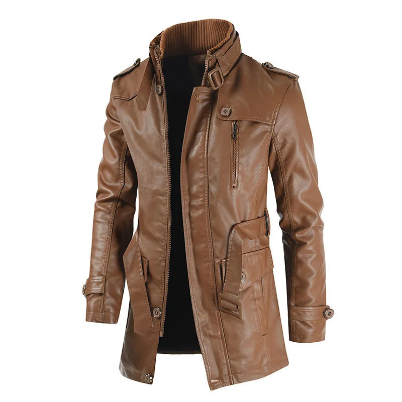 Jaqueta Longa de Couro Masculina Romenzi RZ118 - conforto, couro de alta qualidade, design exclusivo e resistência para dias frios.