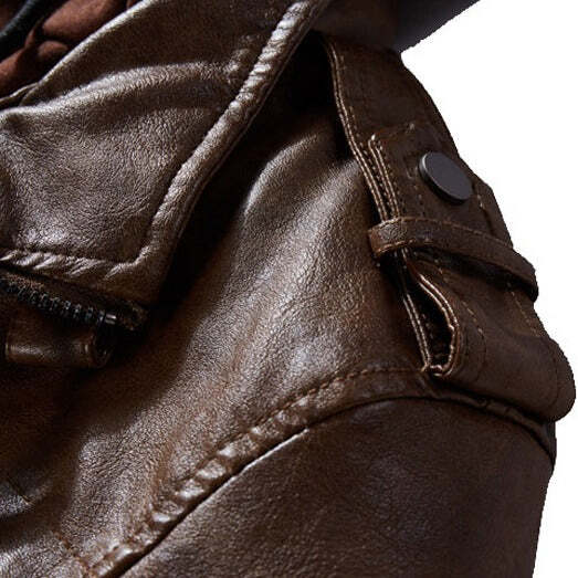 Jaqueta Masculina de Couro Original Romenzi RZ125 em couro genuíno com capuz removível, design elegante e qualidade premium, perfeita para conforto e estilo.