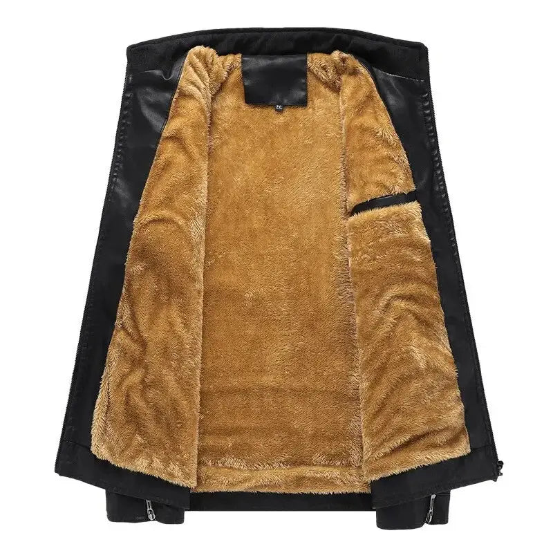 Jaqueta Masculina de Couro Romenzi RZ140 com acabamento em couro premium, interior luxuoso em veludo e design sofisticado para estilo intemporal.