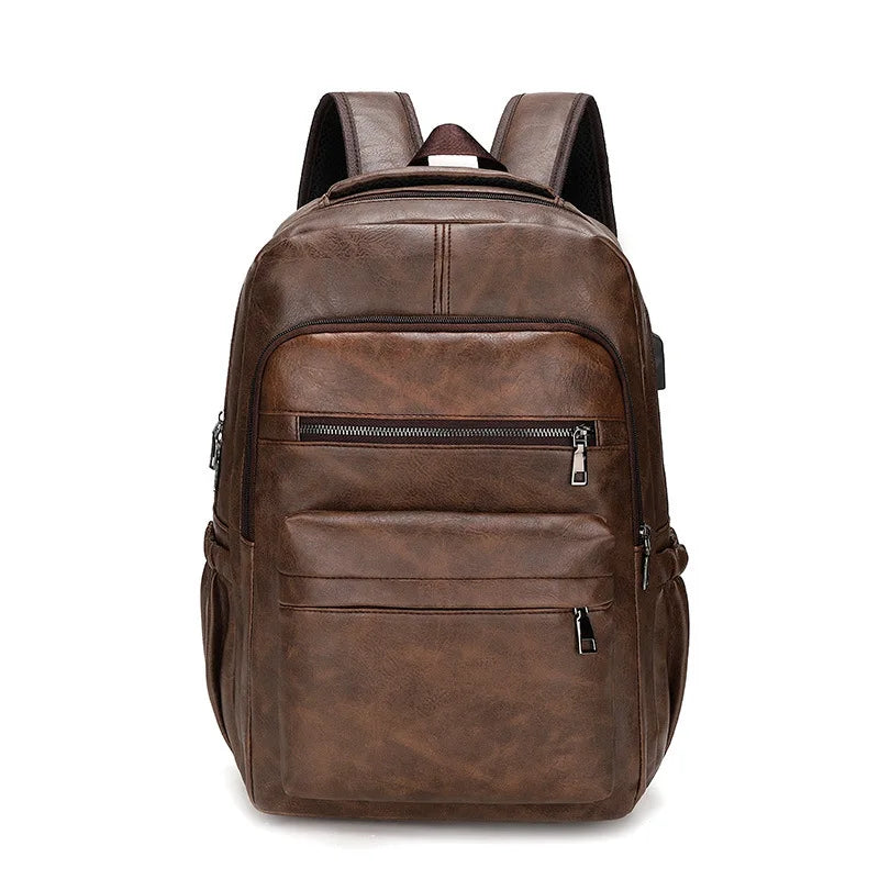 Mochila de Couro Masculina Romenzi RZ072 com resistência à água, porta USB, alças ergonômicas e compartimentos para notebook e tablet