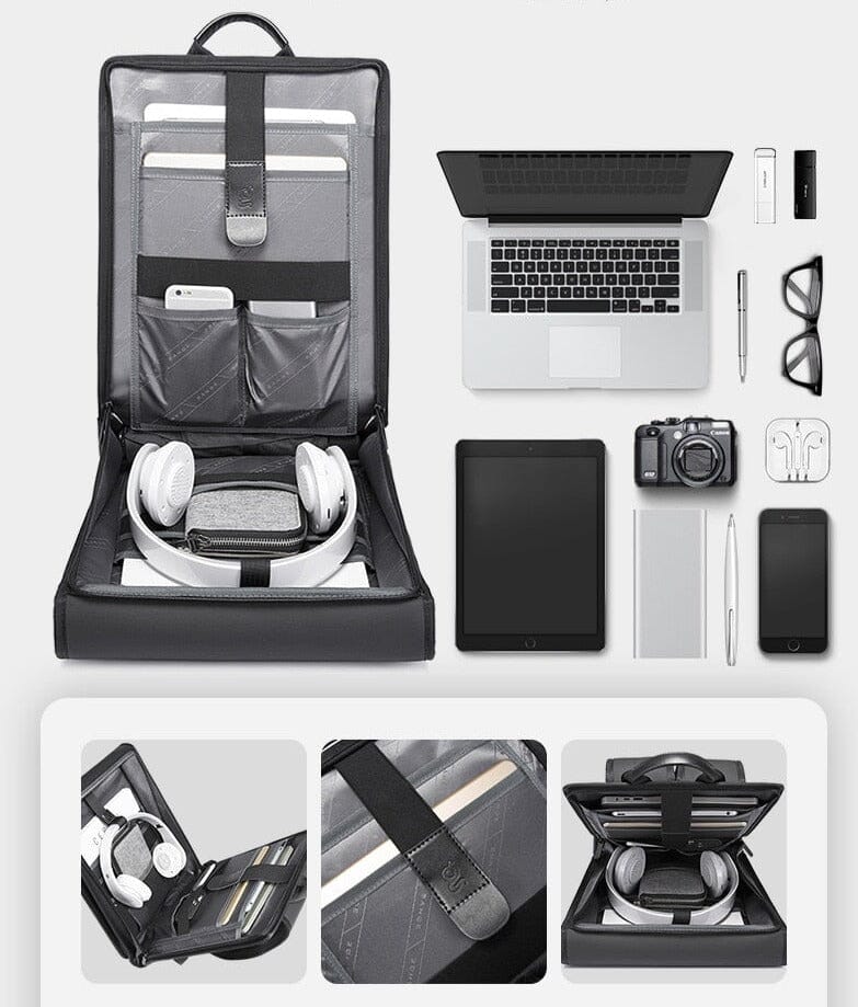 Mochila Executiva Business Romenzi RZ953 em detalhe, impermeável em Oxford premium, com compartimento para notebook 15', tablet e zíperes YKK duráveis.