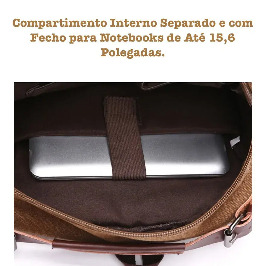 Mochila Executiva de Lona com detalhes em Couro Romenzi RZ069, prática e elegante, ideal para notebooks e itens essenciais.
