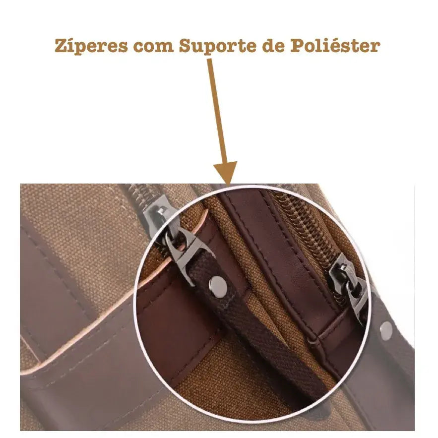 Mochila Executiva de Lona com detalhes em Couro Romenzi RZ069, prática e elegante, ideal para notebooks e itens essenciais.