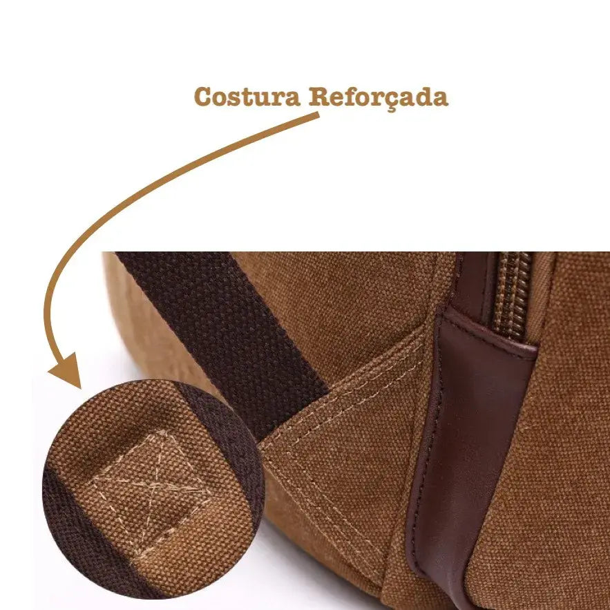Mochila Executiva de Lona com detalhes em Couro Romenzi RZ069, prática e elegante, ideal para notebooks e itens essenciais.