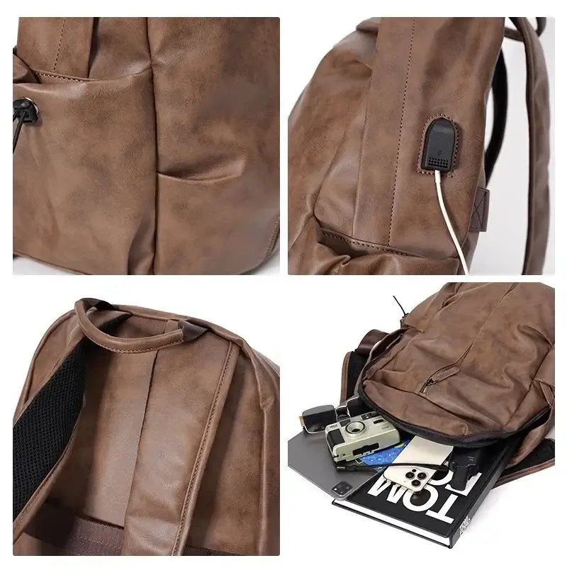 Mochila Executiva em Couro Romenzi Amsterdam RZ073 com design clean, couro de alta qualidade e compartimentos ideais para laptops e itens essenciais.
