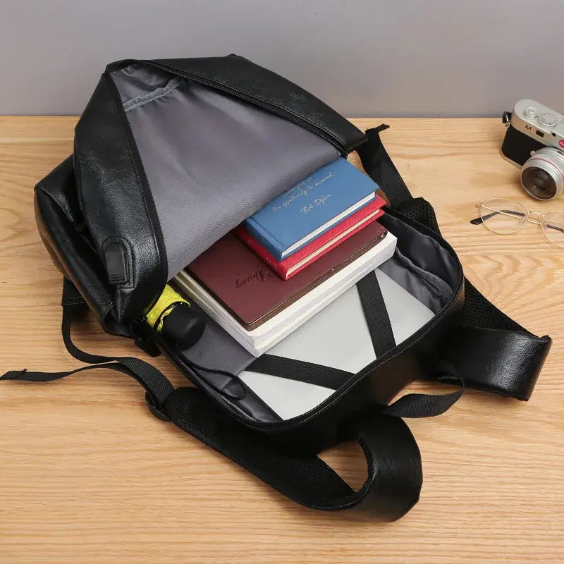 Mochila Executiva em Couro Romenzi Munich RZ075 com design clean, couro de alta qualidade e compartimentos ideais para notebooks e itens pessoais.