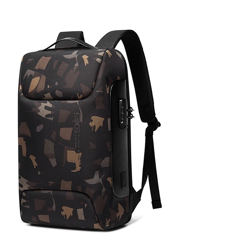 Mochila Executiva Luxxy Romenzi RZ967 em detalhe, impermeável em Oxford premium, com porta USB, trava TSA e compartimento para notebook 15'.