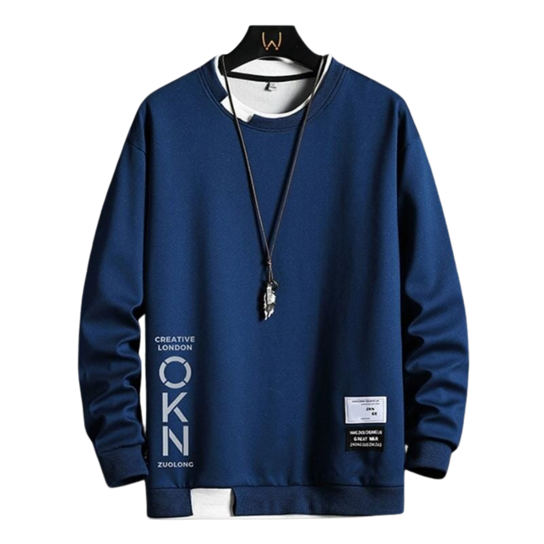 Moletom Masculino Creative London Romenzi RZ983 em detalhe, peça moderna em poliéster premium com isolamento térmico, elegante e confortável.