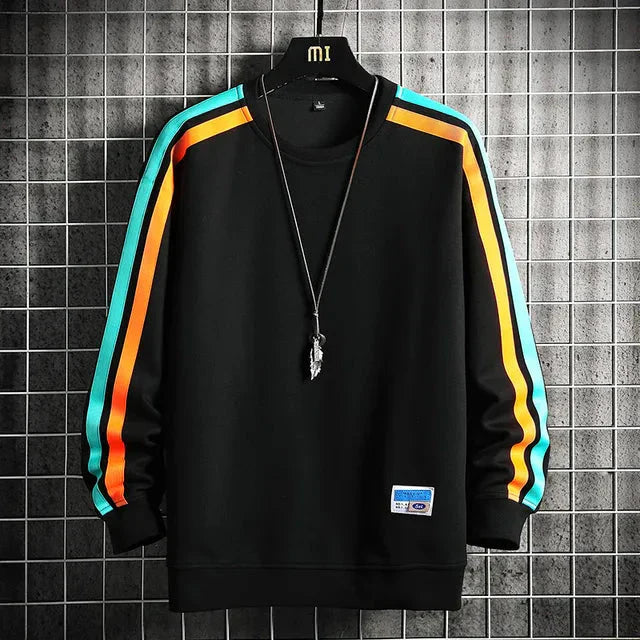 Moletom Masculino Listrado Básico Romenzi RZ986 em detalhe, peça listrada moderna com isolamento térmico, aconchego e estilo versátil para o inverno.