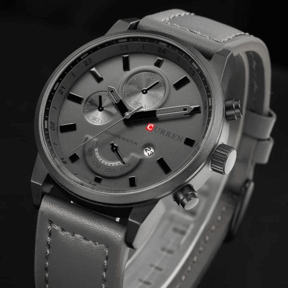 Relógio Masculino CURREN Elegance Romenzi RZ535 com pulseira em couro sintético durável, caixa em aço resistente e design sofisticado para todas ocasiões.