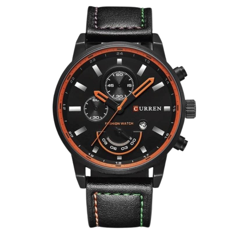 Relógio Masculino CURREN Elegance Romenzi RZ535 com pulseira em couro sintético durável, caixa em aço resistente e design sofisticado para todas ocasiões.