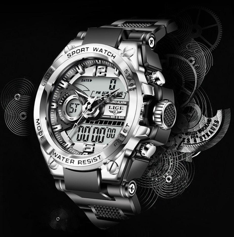 Relógio Masculino LIGE Sport Romenzi RZ529 com design esportivo moderno, pulseira em aço, cronógrafo funcional, iluminação noturna e resistência à água.