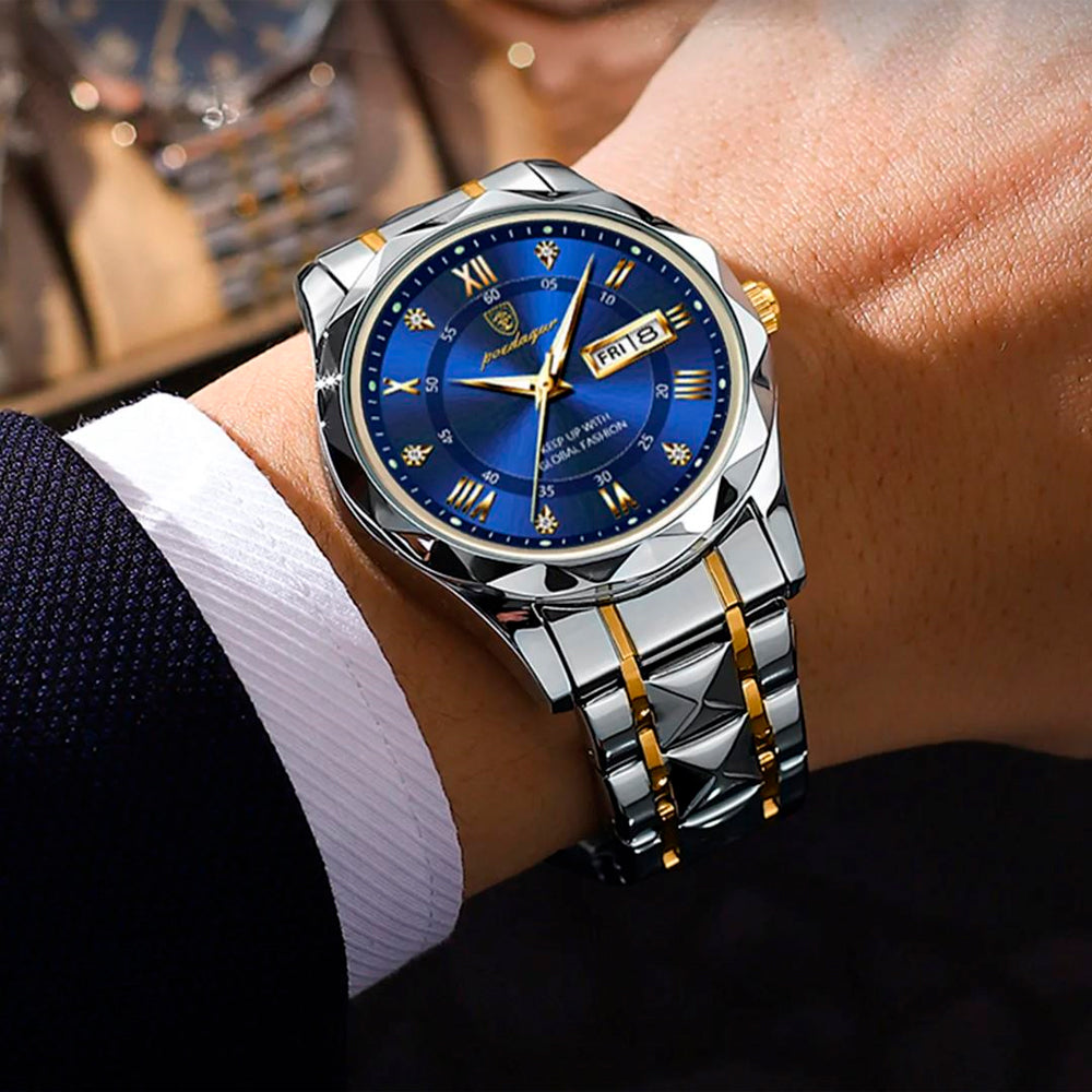 Relógio Masculino Romenzi Fortuna RZ709 com pulseira em aço inoxidável, mecanismo de quartzo preciso e design elegante e atemporal para qualquer ocasião.