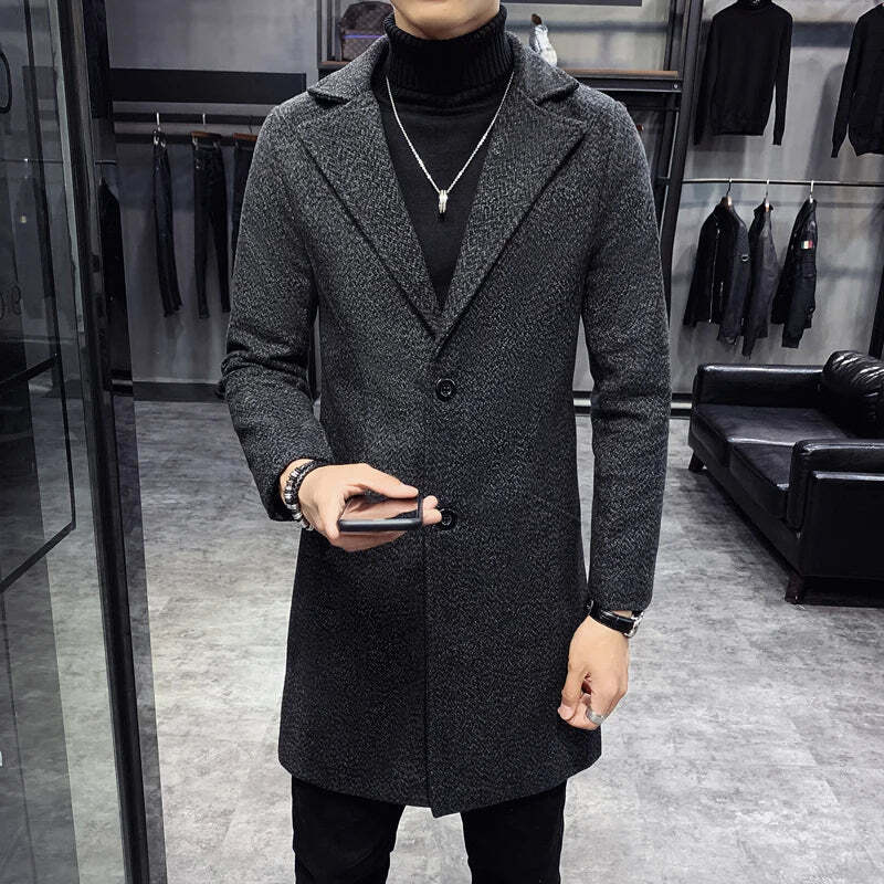 Sobretudo Masculino Elegante Romenzi Brigite RZ099, em casimira nobre, corte britânico e textura brilhante, perfeito para ocasiões formais.