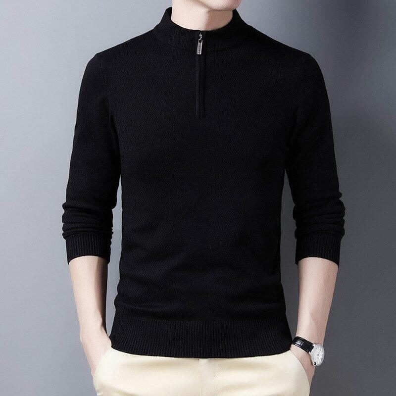 Suéter Masculino Brava Romenzi RZ750 em detalhe, peça com gola alta e zíper que oferece conforto, versatilidade e estilo sofisticado em qualquer ocasião.