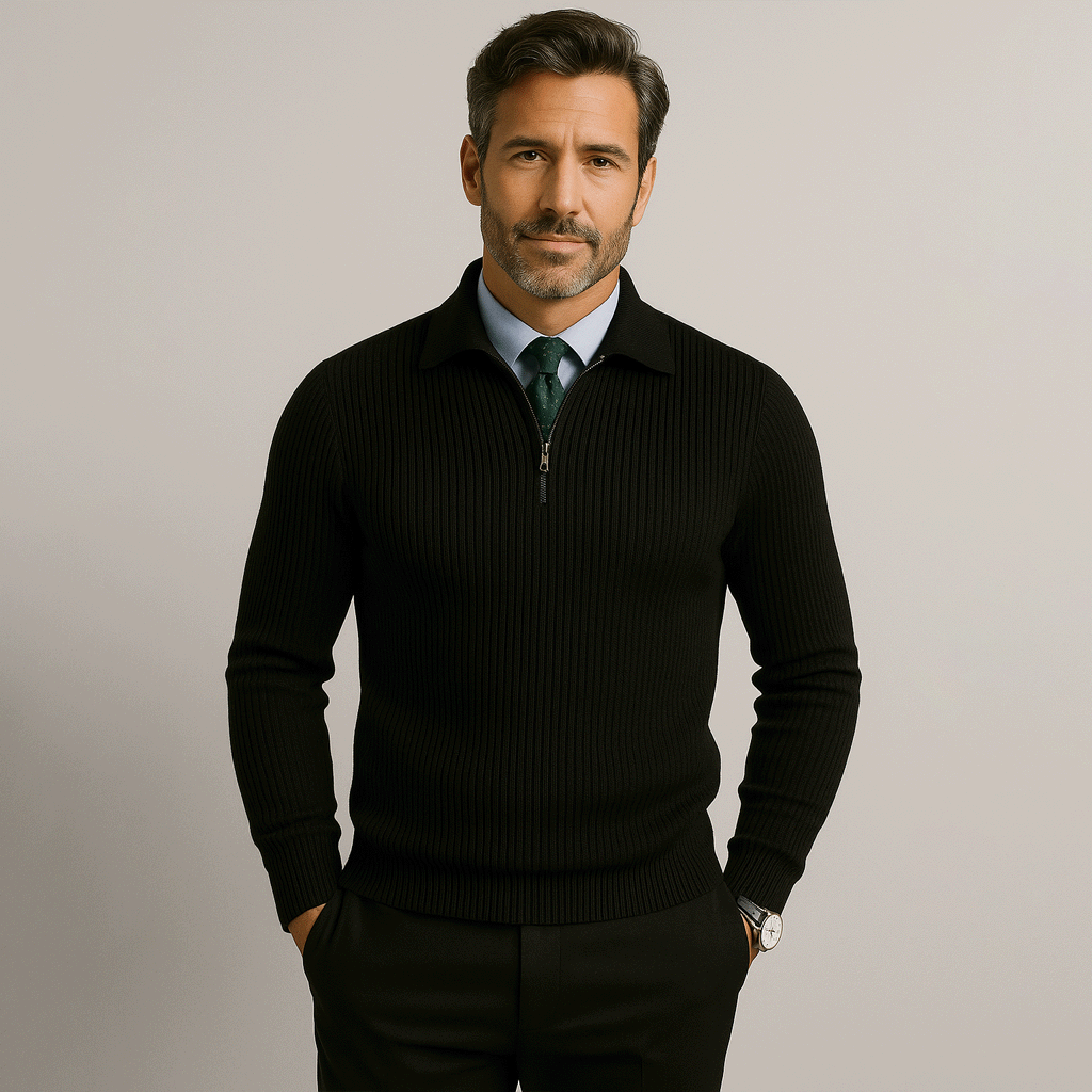 Suéter Masculino Elegante Romenzi RZ756 em detalhe, peça refinada que oferece conforto, durabilidade e estilo sofisticado para diferentes combinações.