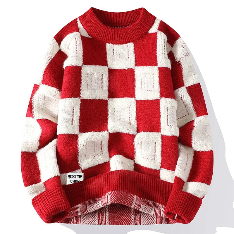 Suéter Masculino Xadrez Romenzi RZ043, design clássico e sofisticado, confeccionado em algodão de alta qualidade. Ideal para o inverno.