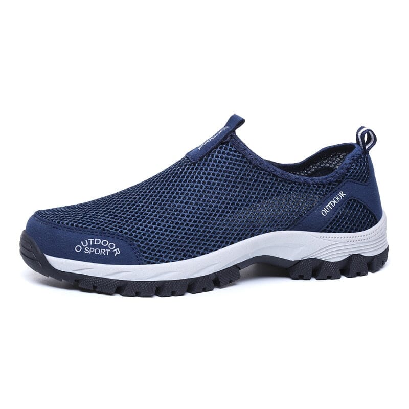 Tênis Esportivo Masculino Sem Cadarço Romenzi RZ898 em detalhe, slip-on leve e respirável, com solado em borracha resistente e design moderno.
