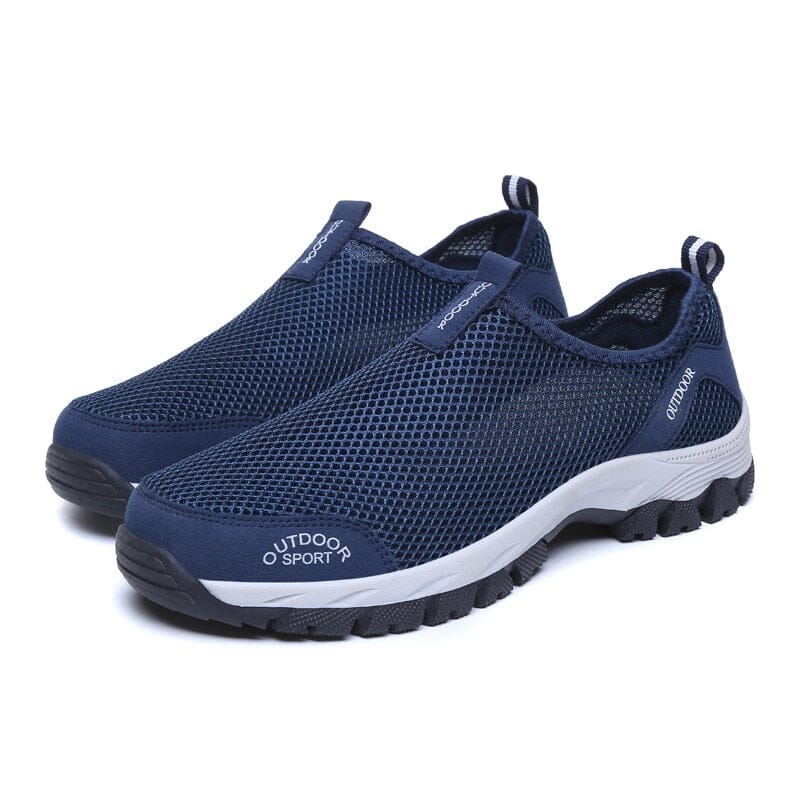Tênis Esportivo Masculino Sem Cadarço Romenzi RZ898 em detalhe, slip-on leve e respirável, com solado em borracha resistente e design moderno.