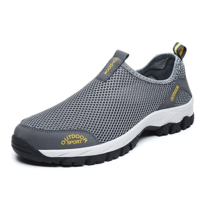 Tênis Esportivo Masculino Sem Cadarço Romenzi RZ898 em detalhe, slip-on leve e respirável, com solado em borracha resistente e design moderno.