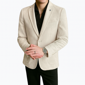Blazer Masculino Romenzi Gentleman RZ920 em detalhe, blazer sofisticado em materiais de alta qualidade que oferece caimento impecável e estilo elegante.