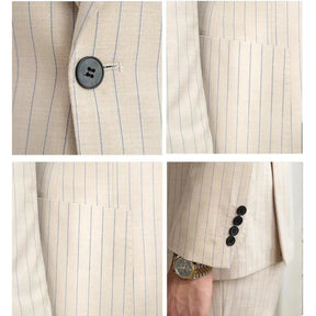 Blazer Masculino Romenzi RZ932 em detalhe, blazer vintage beige em ecomicrofibra com forro em seda e poliéster que oferece conforto e estilo sofisticado.
