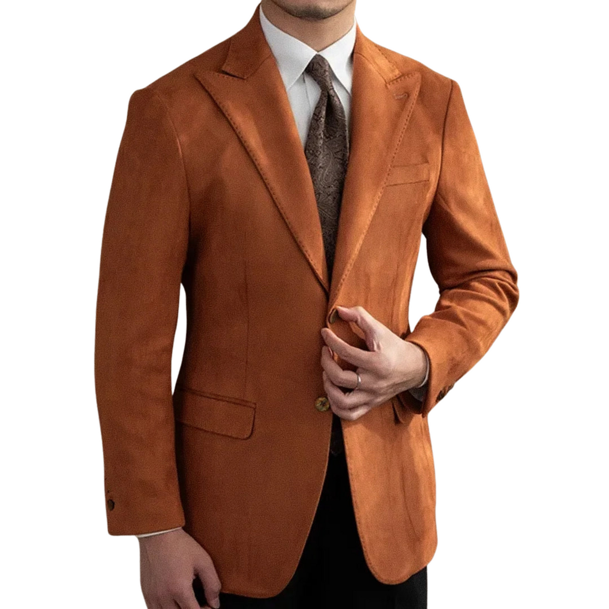 Blazer Masculino Romenzi RZ938 em detalhe, blazer em ecomicrofibra Easeleaf 01 com acabamento interno em seda que oferece conforto e estilo sofisticado.