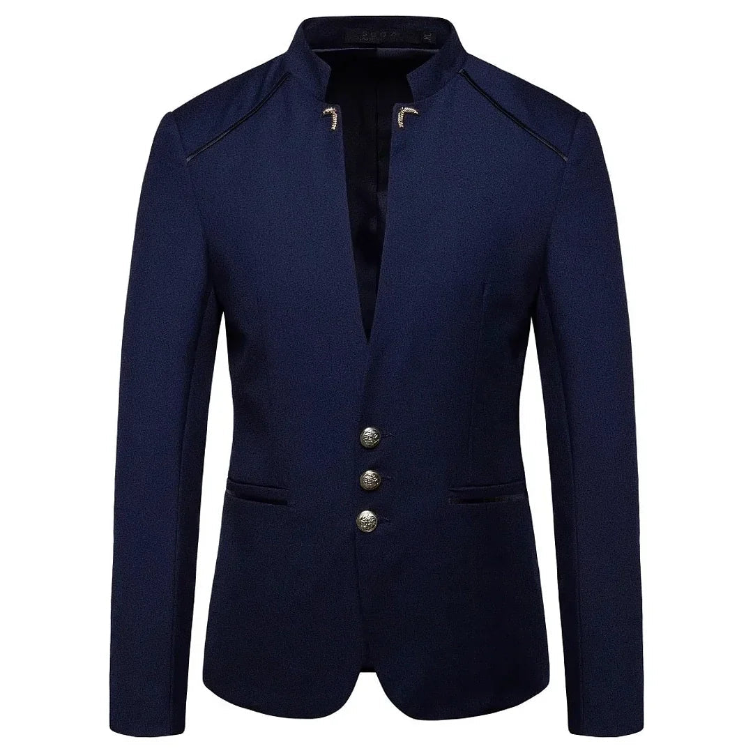 Blazer Masculino Slim Beaumont Romenzi RZ925 em detalhe, modelo slim fit em materiais de alta qualidade que oferece caimento perfeito e estilo sofisticado.