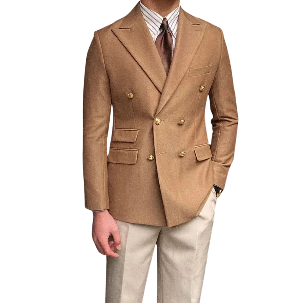 Blazer Masculino Transpassado Romenzi RZ062 com abotoamento duplo, em Ecomicrofibra Easeleaf 01, perfeito para eventos especiais.