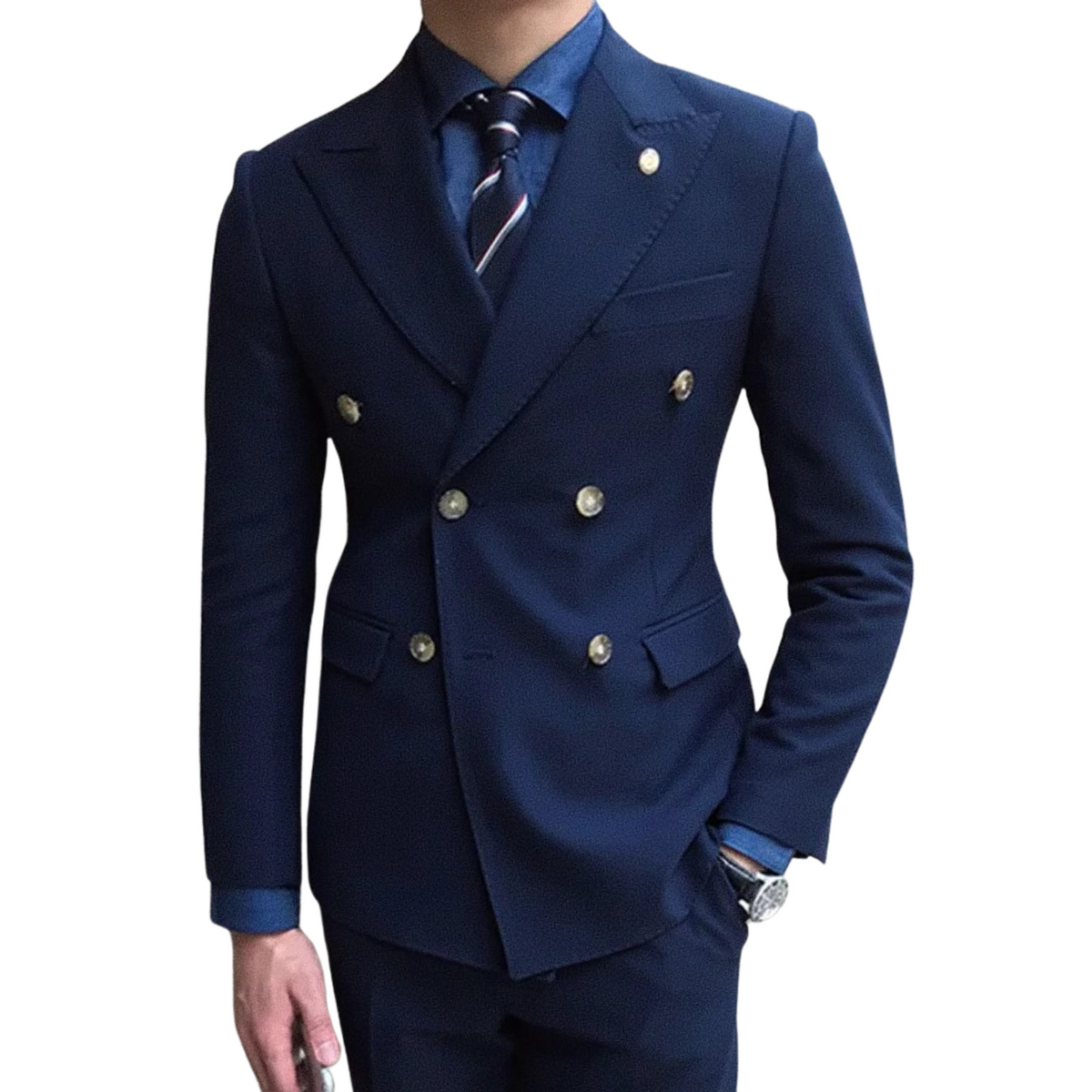 Blazer Masculino Transpassado Romenzi RZ542 em detalhe, blazer elegante em tecido de alta qualidade que oferece conforto, durabilidade e caimento impecável.