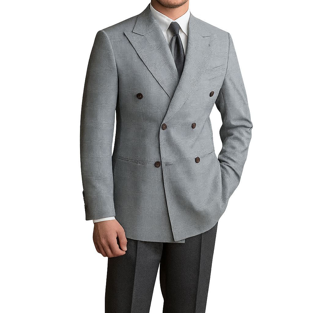 Blazer Masculino Transpassado Romenzi RZ922 em detalhe, modelo em ecomicrofibra com forro de seda que oferece caimento perfeito e estilo sofisticado.