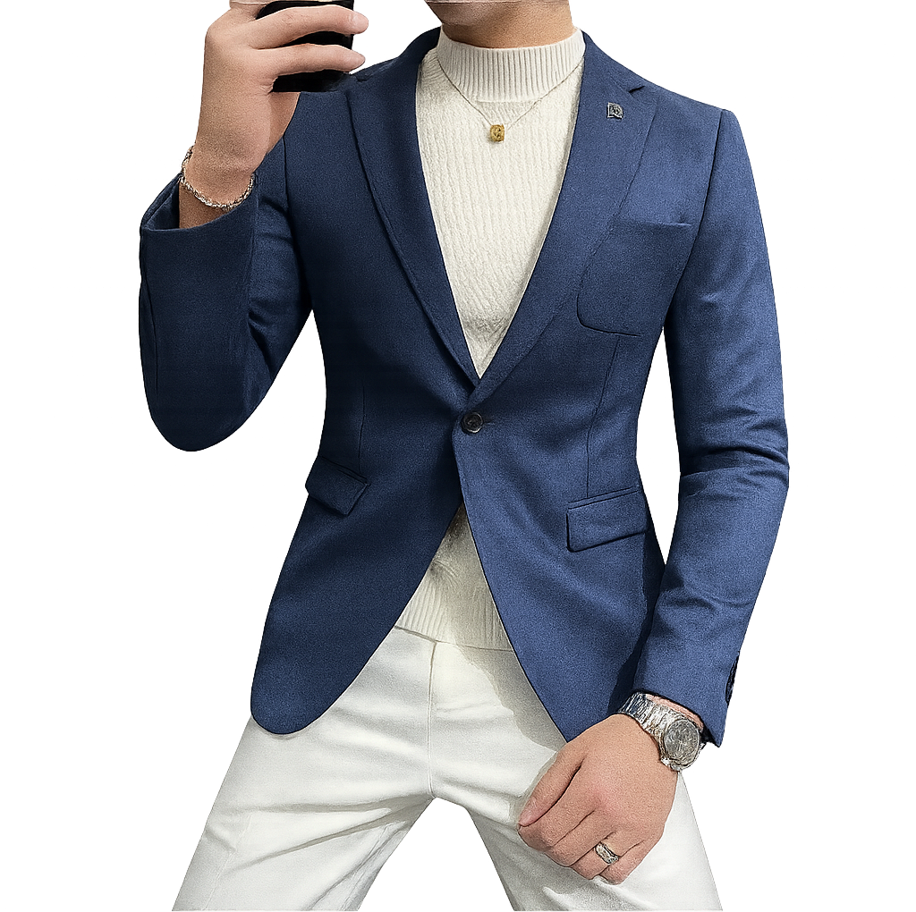 Blazer Masculino Veneza Romenzi RZ928 em detalhe, peça sofisticada em Ecomicrofibra Easeleaf com seda, disponível em cores clássicas para looks elegantes.