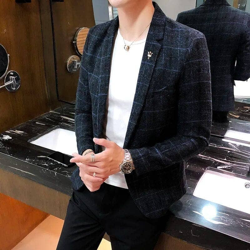 Blazer Masculino Xadrez Romenzi RZ064, elegante e sofisticado, com design xadrez para ocasiões especiais e formais.