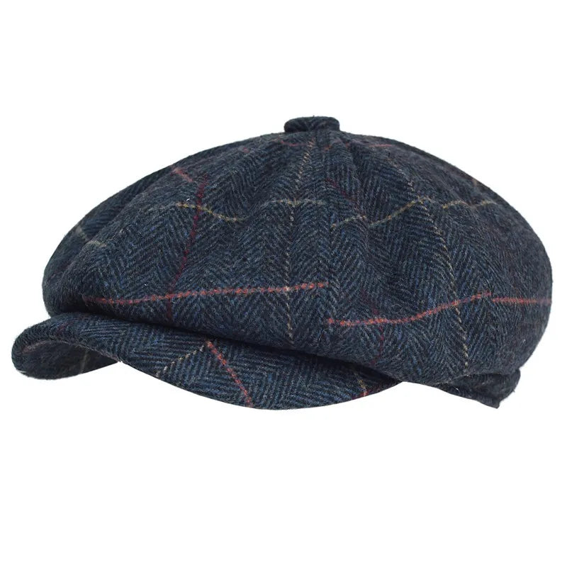 Boina Masculina de Lã Classic Romenzi RZ272 com design britânico, produzida em lã e poliéster premium, cores cinza, azul e marrom.